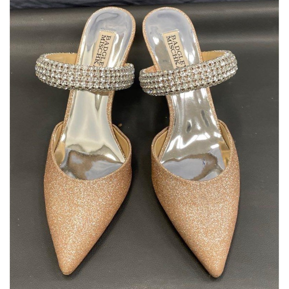 Badgley Mischka Rose Gold Glitter Pointed Toe Mules Heels Shoes Size‎ 8 - Picture 4 of 12